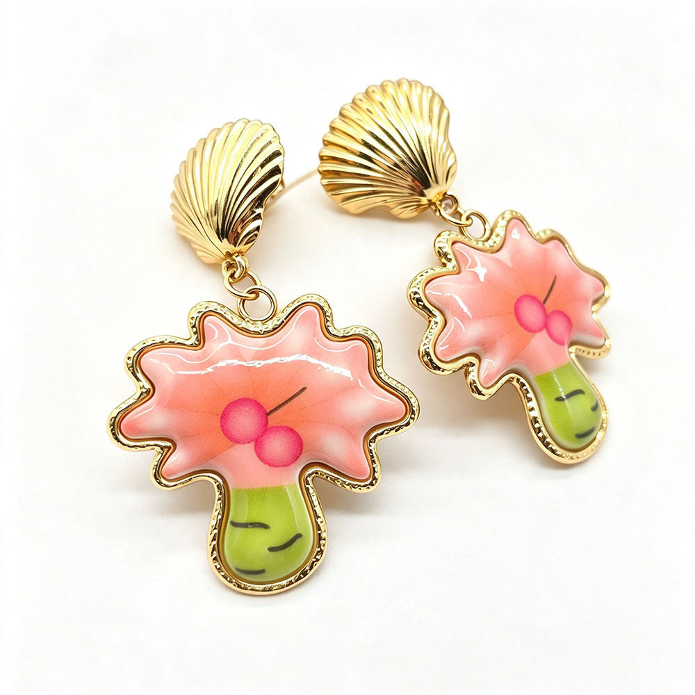 Sweet Flowers Enamel Earrings For Women In Colour With Resin And Shell Inlay