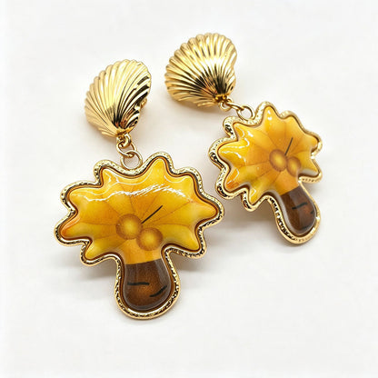 Sweet Flowers Enamel Earrings For Women In Colour With Resin And Shell Inlay