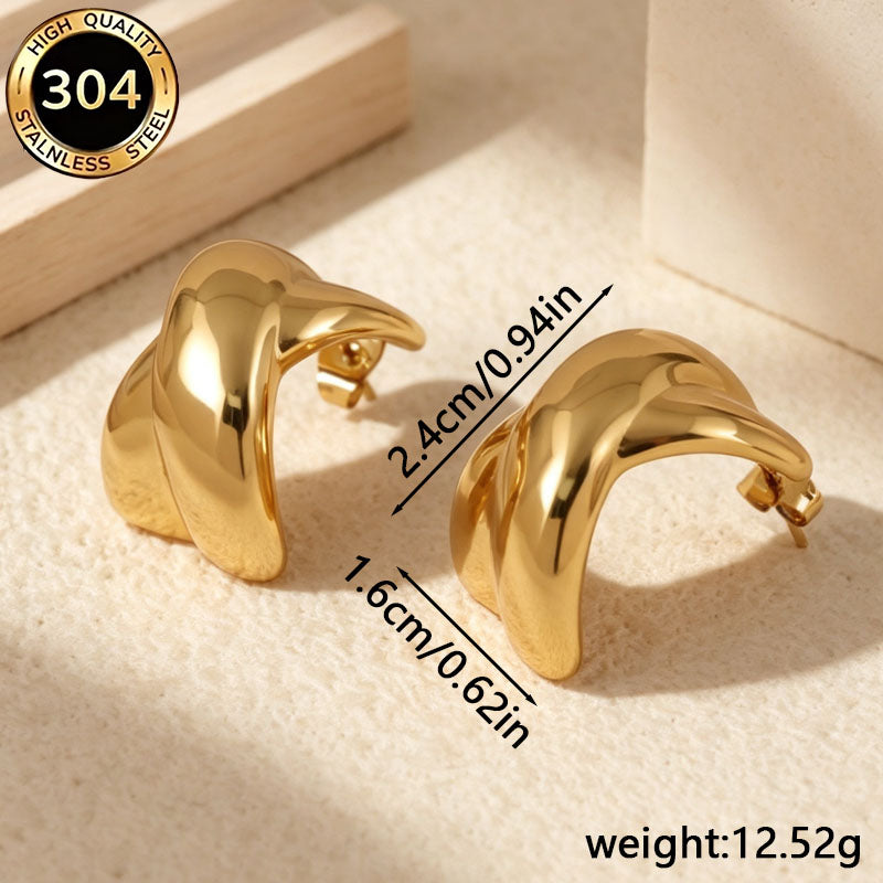Geometric Hypoallergenic Stud Earrings In 304 Stainless Steel With 18K Real Gold PVD Coated Plating 0.03µm Thickness For Unisex