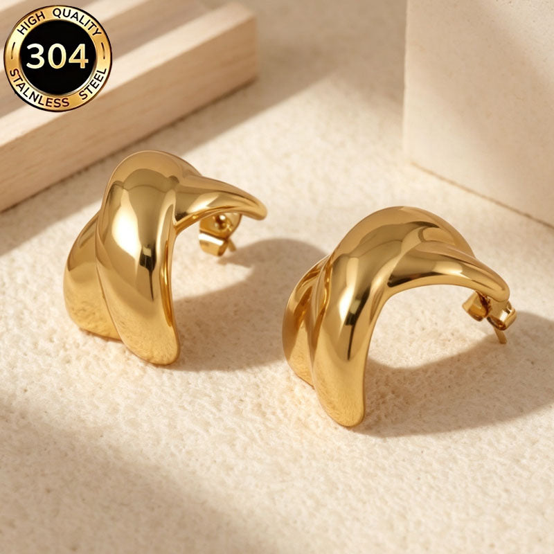 Geometric Hypoallergenic Stud Earrings In 304 Stainless Steel With 18K Real Gold PVD Coated Plating 0.03µm Thickness For Unisex