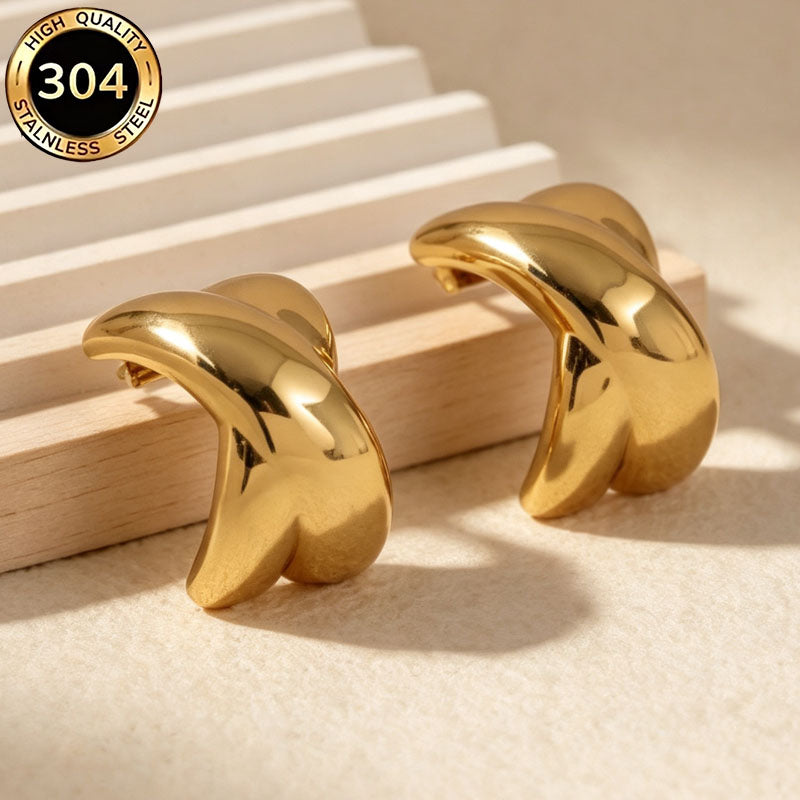 Geometric Hypoallergenic Stud Earrings In 304 Stainless Steel With 18K Real Gold PVD Coated Plating 0.03µm Thickness For Unisex