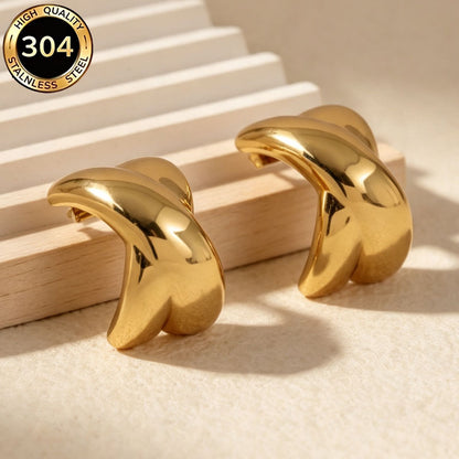Geometric Hypoallergenic Stud Earrings In 304 Stainless Steel With 18K Real Gold PVD Coated Plating 0.03µm Thickness For Unisex