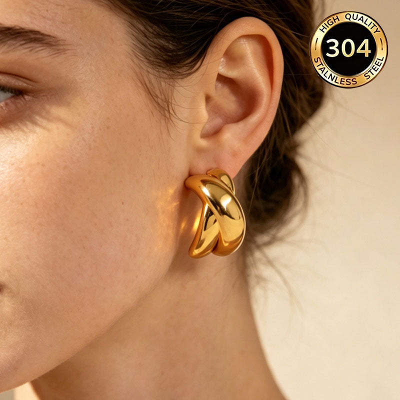 Geometric Hypoallergenic Stud Earrings In 304 Stainless Steel With 18K Real Gold PVD Coated Plating 0.03µm Thickness For Unisex