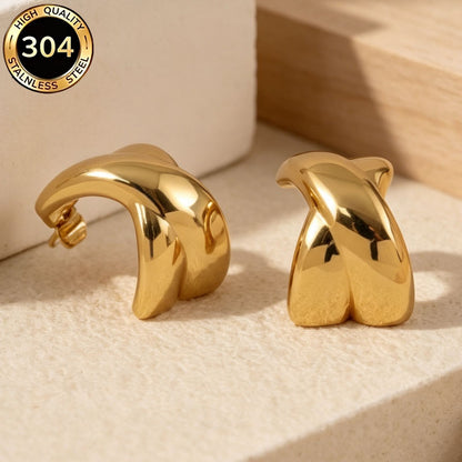 Geometric Hypoallergenic Stud Earrings In 304 Stainless Steel With 18K Real Gold PVD Coated Plating 0.03µm Thickness For Unisex
