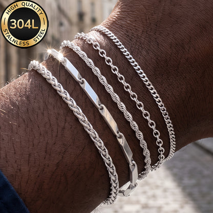 Handmade Men's Bracelet Featuring 304 Stainless Steel Cuban Link Chain And Curb Chain Design