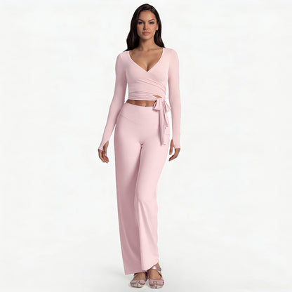 Full Length Sport Yoga Jumpsuit For Women In Stretchy Nylon Fabric Featuring Criss Cross Design With Long Sleeves