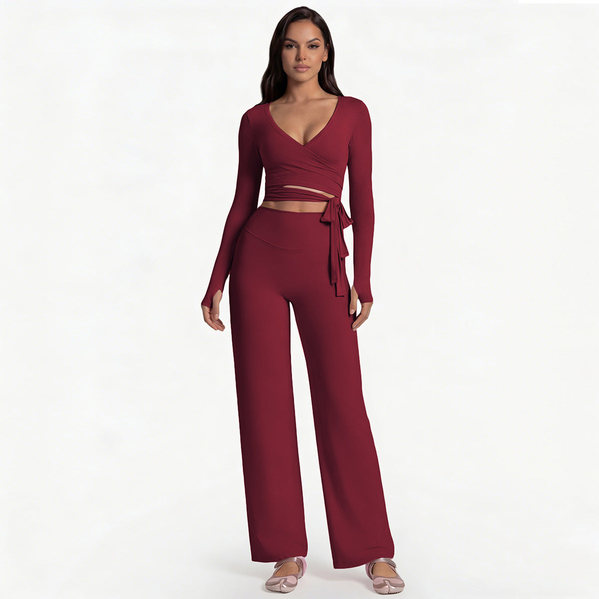 Full Length Sport Yoga Jumpsuit For Women In Stretchy Nylon Fabric Featuring Criss Cross Design With Long Sleeves