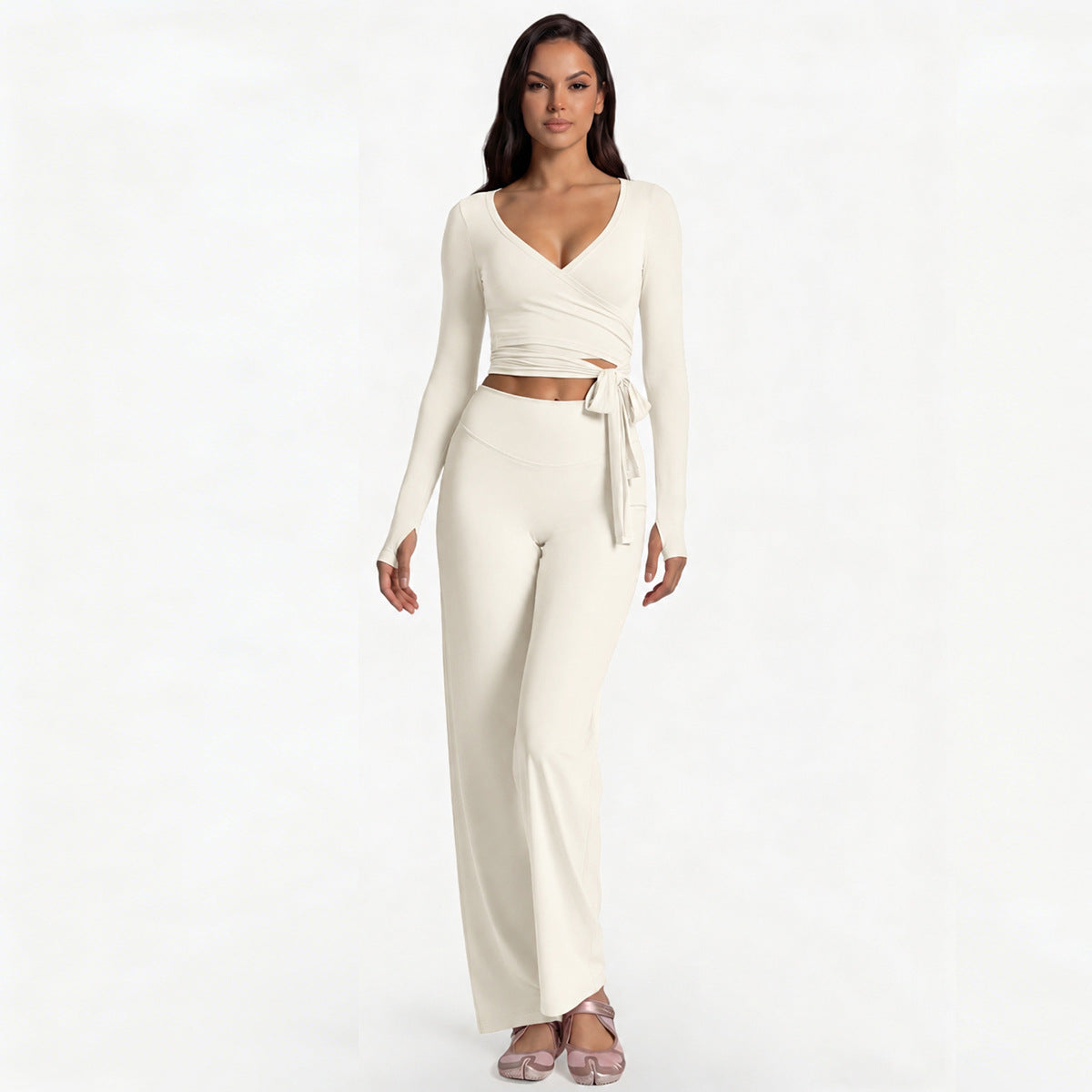 Full Length Sport Yoga Jumpsuit For Women In Stretchy Nylon Fabric Featuring Criss Cross Design With Long Sleeves