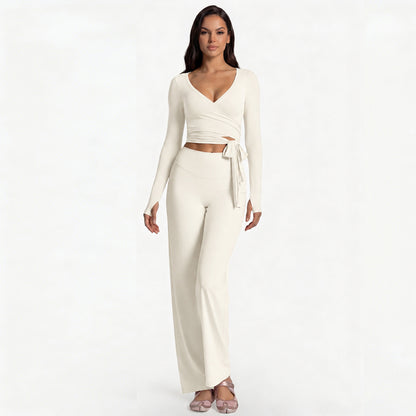 Full Length Sport Yoga Jumpsuit For Women In Stretchy Nylon Fabric Featuring Criss Cross Design With Long Sleeves