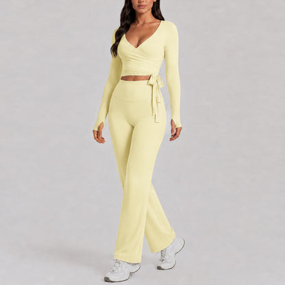 Full Length Sport Yoga Jumpsuit For Women In Stretchy Nylon Fabric Featuring Criss Cross Design With Long Sleeves