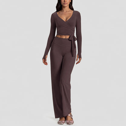 Full Length Sport Yoga Jumpsuit For Women In Stretchy Nylon Fabric Featuring Criss Cross Design With Long Sleeves