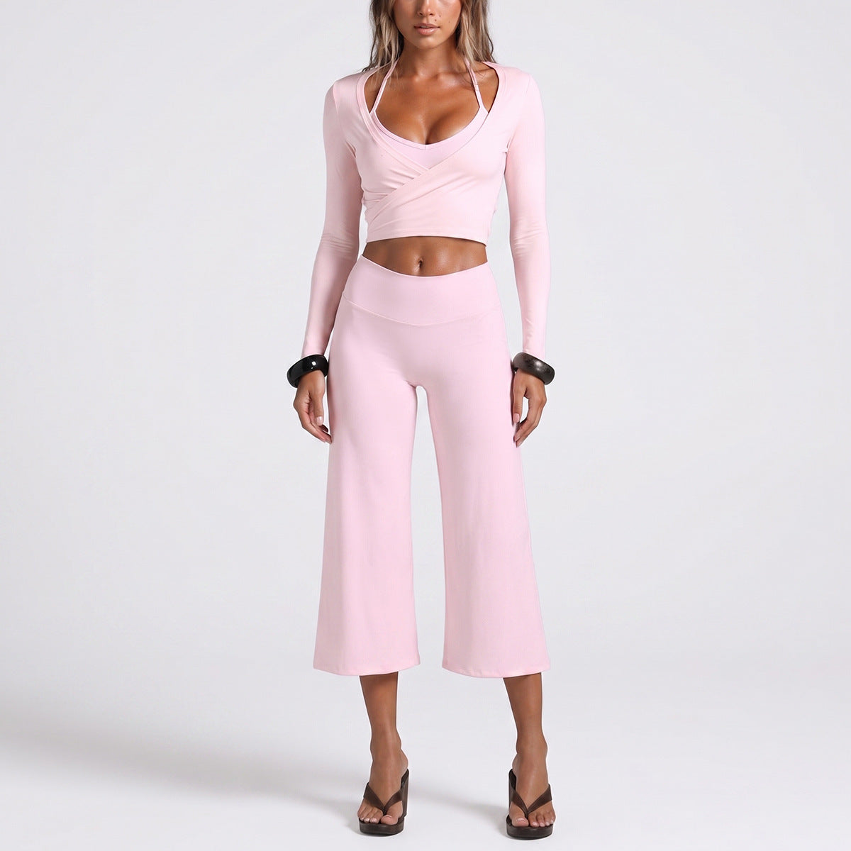 Full Length Sport Yoga Jumpsuit For Women In Stretchy Nylon Fabric Featuring Criss Cross Design With Long Sleeves