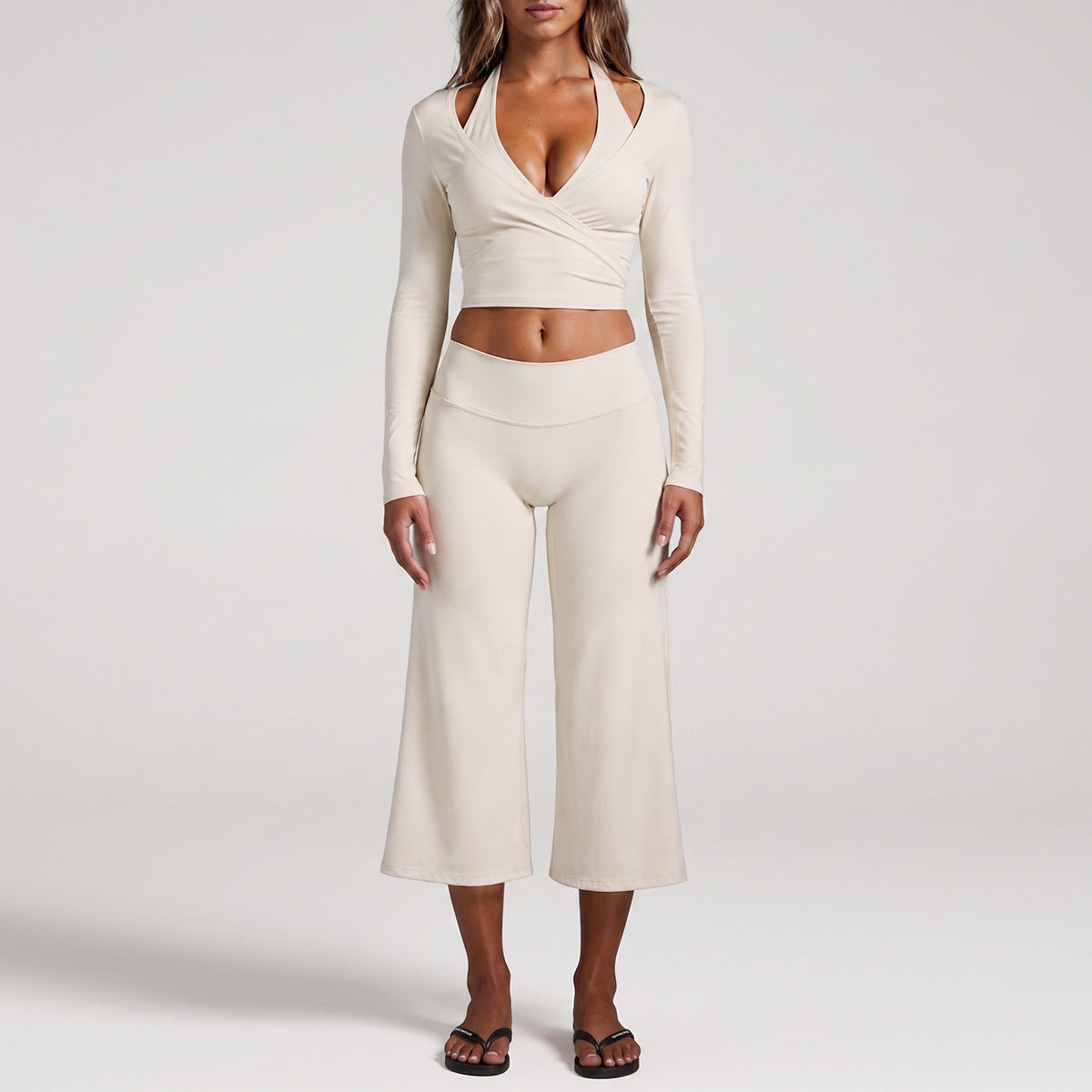 Full Length Sport Yoga Jumpsuit For Women In Stretchy Nylon Fabric Featuring Criss Cross Design With Long Sleeves
