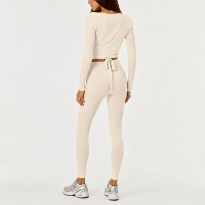 Full Length Sport Yoga Jumpsuit For Women In Stretchy Nylon Fabric Featuring Criss Cross Design With Long Sleeves