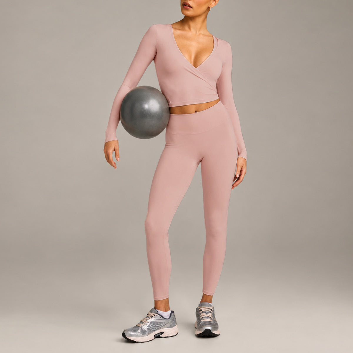 Full Length Sport Yoga Jumpsuit For Women In Stretchy Nylon Fabric Featuring Criss Cross Design With Long Sleeves