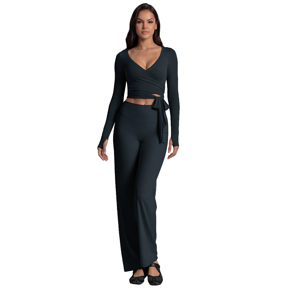 Full Length Sport Yoga Jumpsuit For Women In Stretchy Nylon Fabric Featuring Criss Cross Design With Long Sleeves