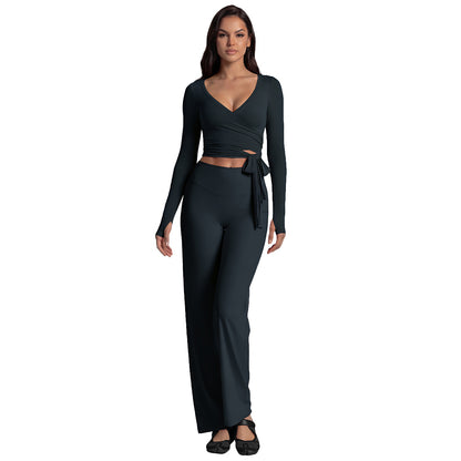 Full Length Sport Yoga Jumpsuit For Women In Stretchy Nylon Fabric Featuring Criss Cross Design With Long Sleeves