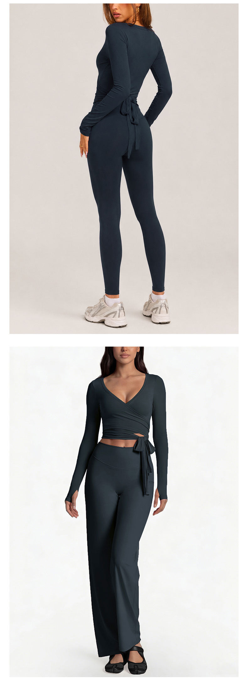 Full Length Sport Yoga Jumpsuit For Women In Stretchy Nylon Fabric Featuring Criss Cross Design With Long Sleeves