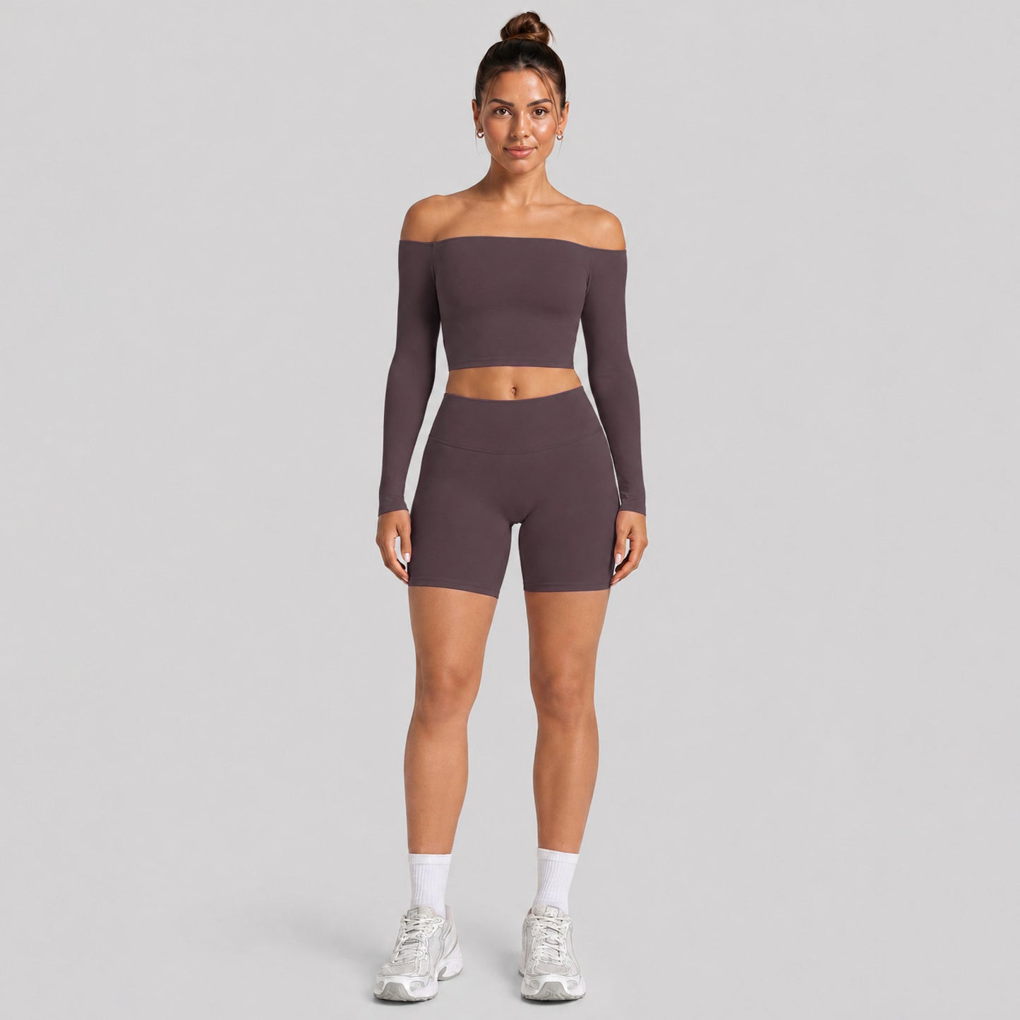 Sport Full Length Yoga Pants With High Elasticity Nylon Fabric, Slim Fit, Long Sleeve Design For Women