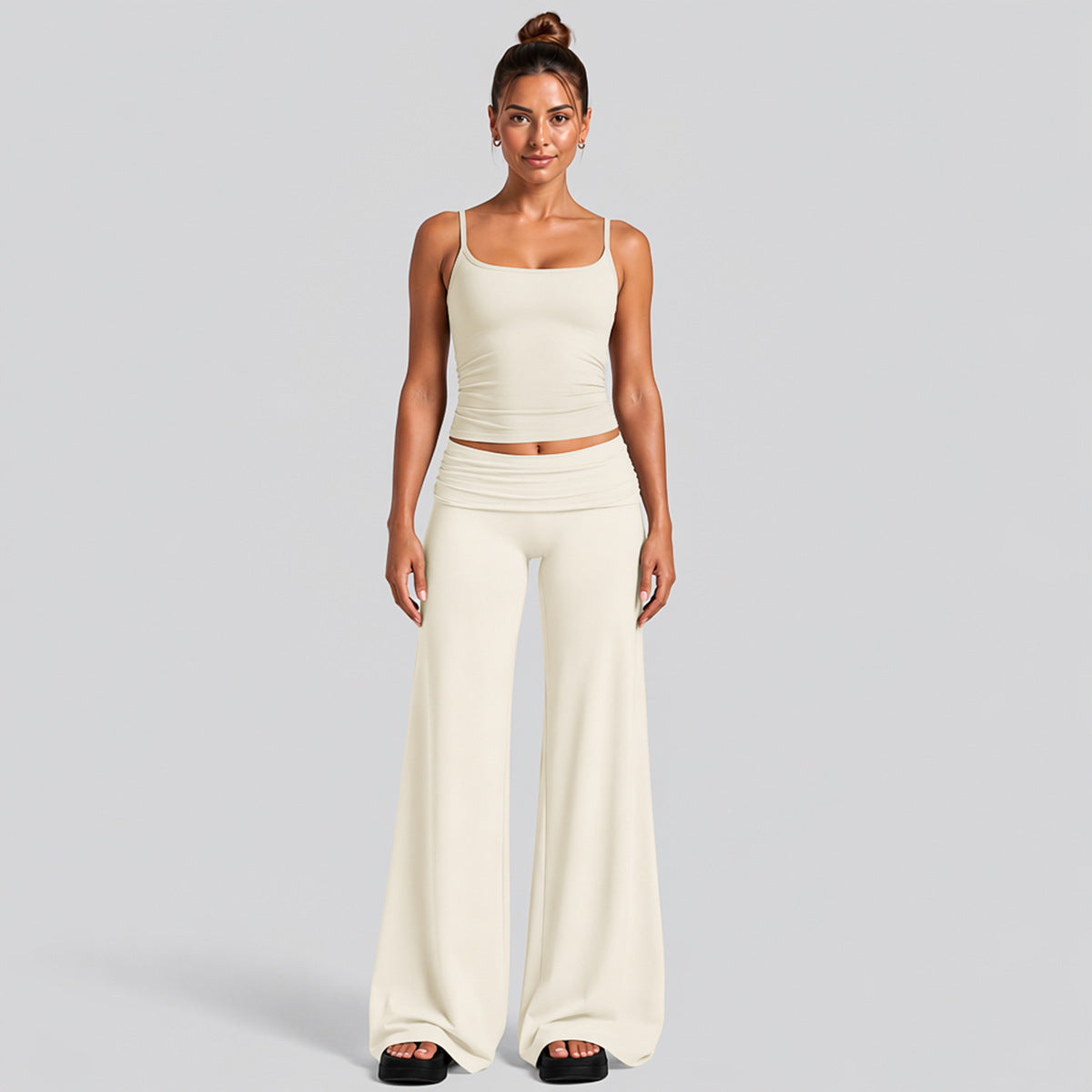 Sport Full Length Running Pants For Women In Stretchy Nylon Fabric Featuring A Backless Design And Sleeveless Style