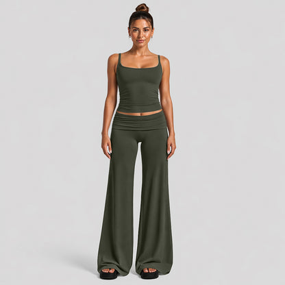 Sport Full Length Running Pants For Women In Stretchy Nylon Fabric Featuring A Backless Design And Sleeveless Style