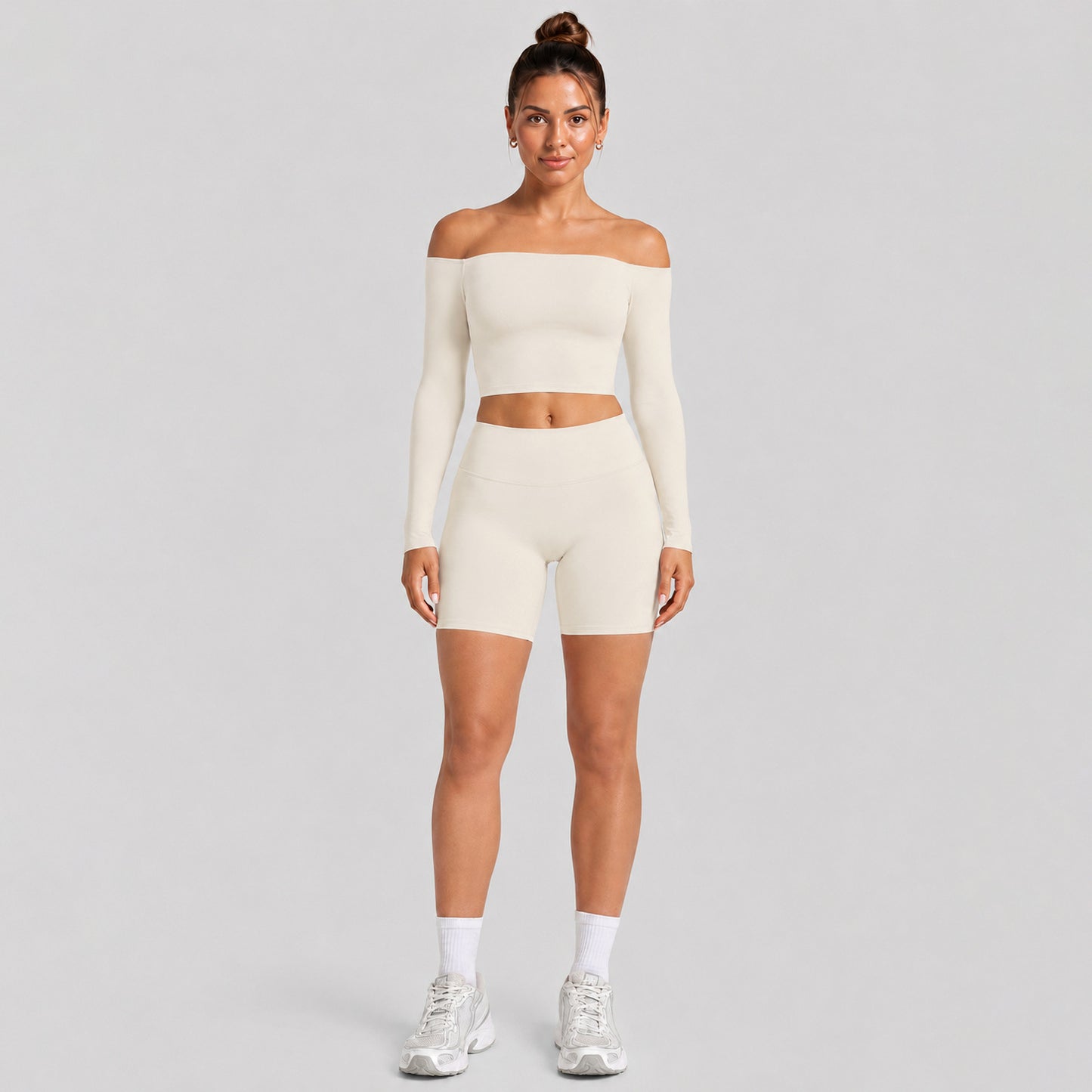 Sport Full Length Yoga Pants With High Elasticity Nylon Fabric, Slim Fit, Long Sleeve Design For Women