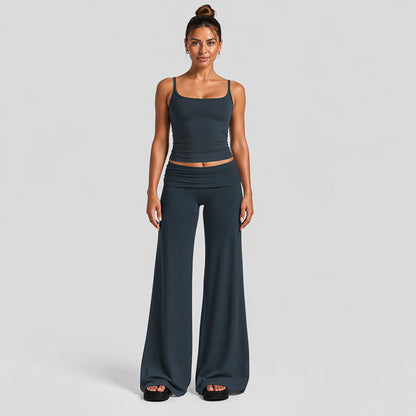 Sport Full Length Running Pants For Women In Stretchy Nylon Fabric Featuring A Backless Design And Sleeveless Style