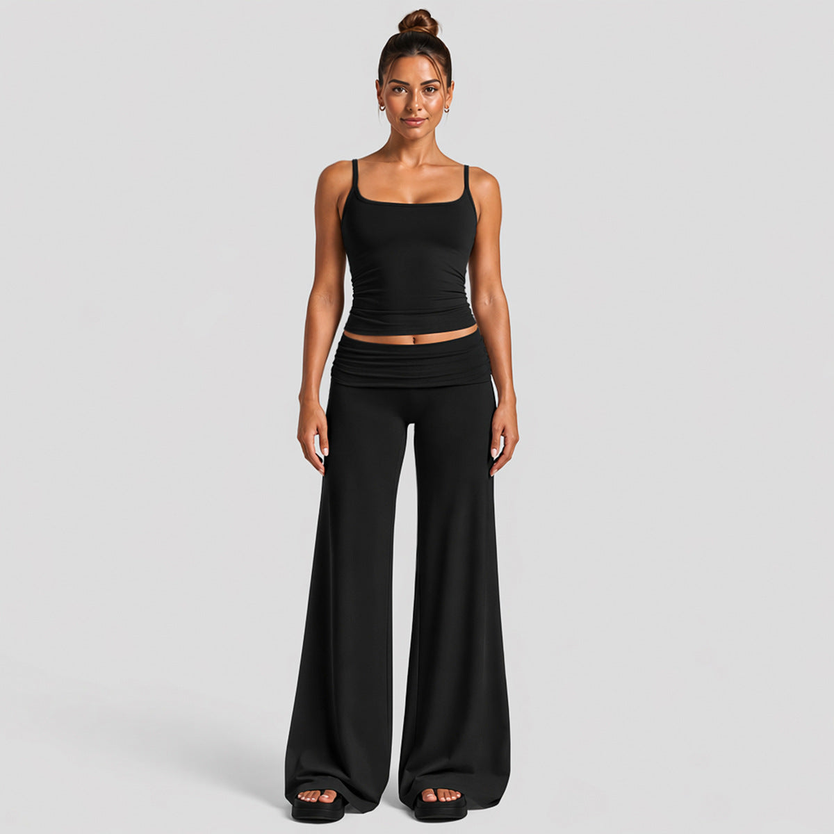 Sport Full Length Running Pants For Women In Stretchy Nylon Fabric Featuring A Backless Design And Sleeveless Style
