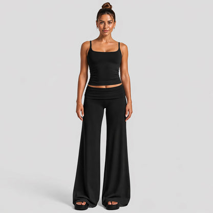 Sport Full Length Running Pants For Women In Stretchy Nylon Fabric Featuring A Backless Design And Sleeveless Style