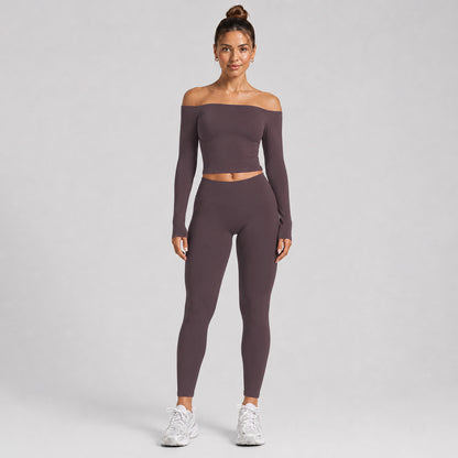 Sport Full Length Yoga Pants With High Elasticity Nylon Fabric, Slim Fit, Long Sleeve Design For Women