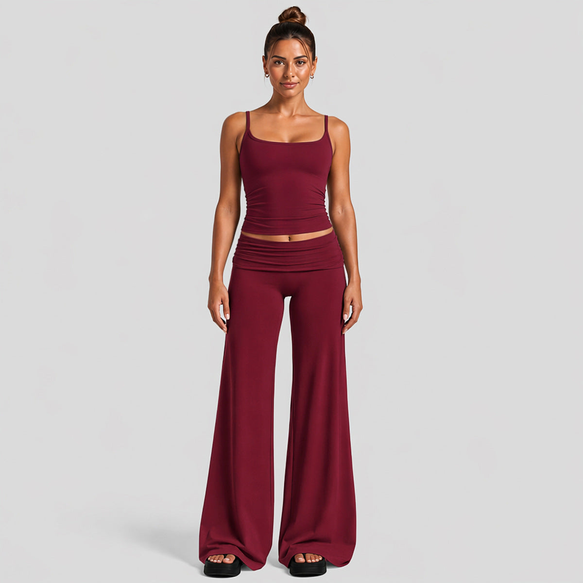 Sport Full Length Running Pants For Women In Stretchy Nylon Fabric Featuring A Backless Design And Sleeveless Style