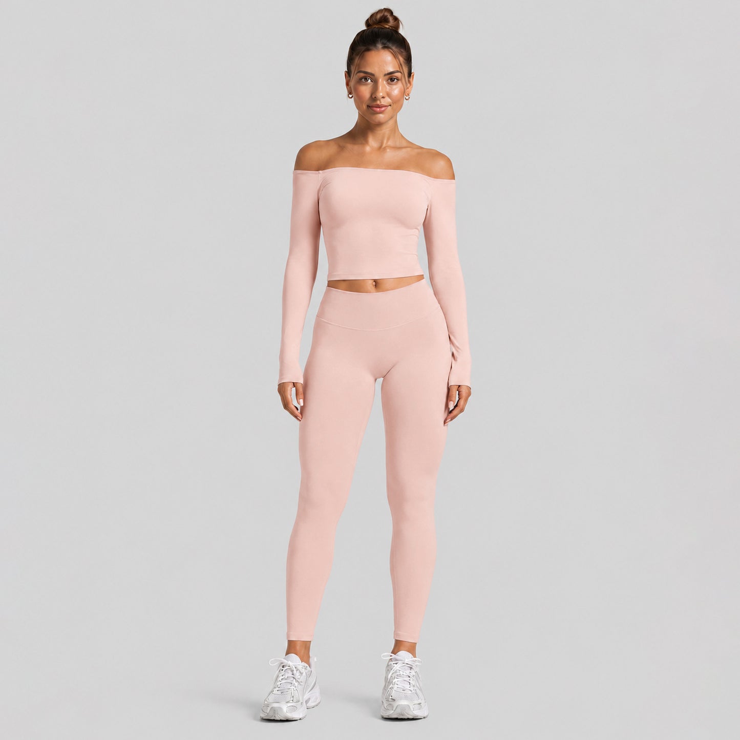 Sport Full Length Yoga Pants With High Elasticity Nylon Fabric, Slim Fit, Long Sleeve Design For Women
