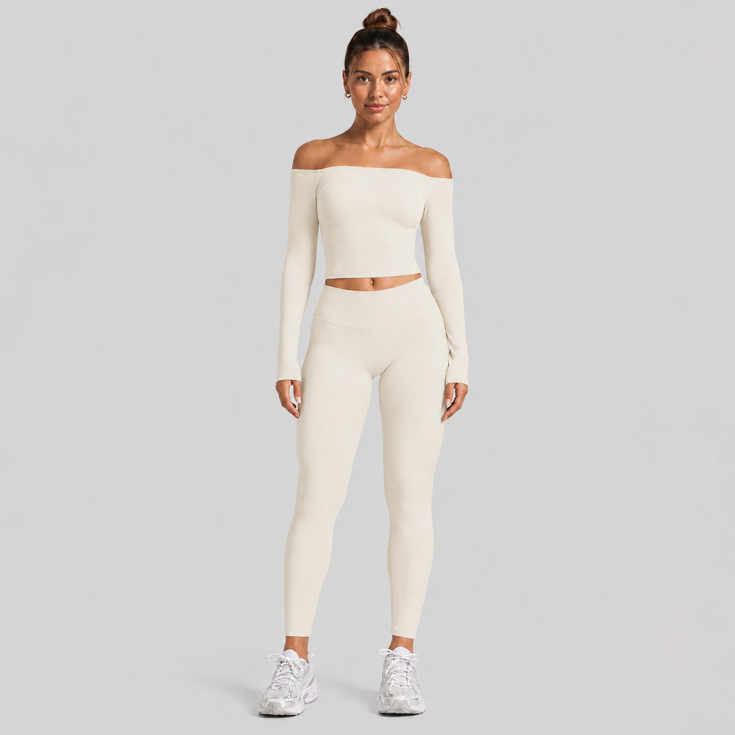 Sport Full Length Yoga Pants With High Elasticity Nylon Fabric, Slim Fit, Long Sleeve Design For Women