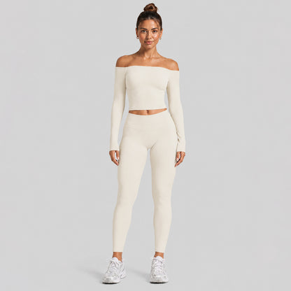 Sport Full Length Yoga Pants With High Elasticity Nylon Fabric, Slim Fit, Long Sleeve Design For Women