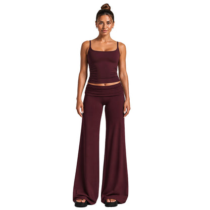 Sport Full Length Running Pants For Women In Stretchy Nylon Fabric Featuring A Backless Design And Sleeveless Style