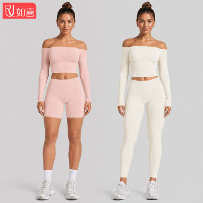 Sport Full Length Yoga Pants With High Elasticity Nylon Fabric, Slim Fit, Long Sleeve Design For Women