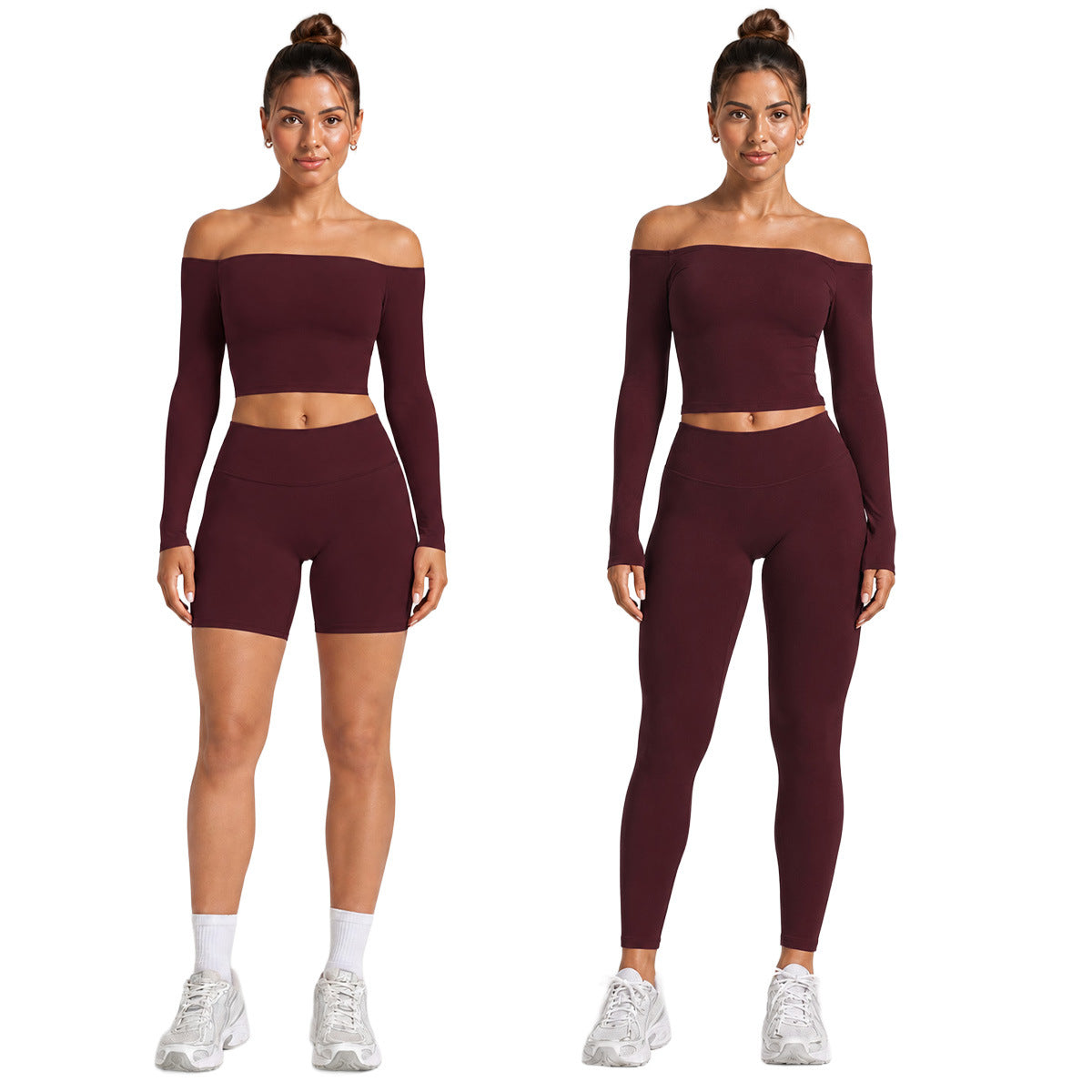 Sport Full Length Yoga Pants With High Elasticity Nylon Fabric, Slim Fit, Long Sleeve Design For Women