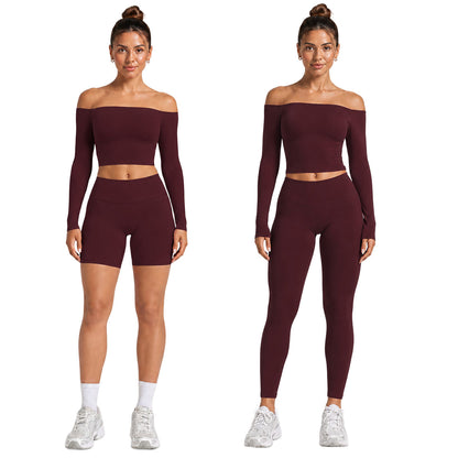 Sport Full Length Yoga Pants With High Elasticity Nylon Fabric, Slim Fit, Long Sleeve Design For Women