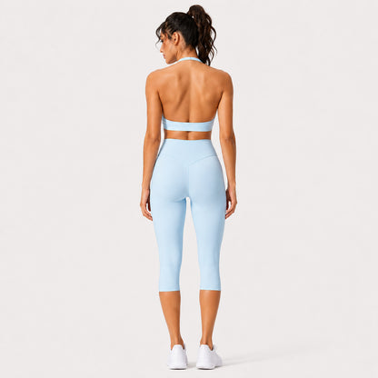 Sport Calf-Length Fitness Pants For Women In Nylon Fabric Featuring Backless Design, Perfect For Summer