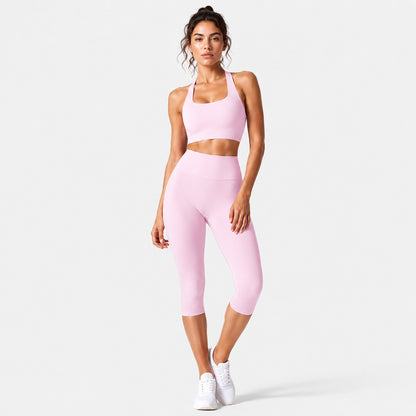Sport Calf-Length Fitness Pants For Women In Nylon Fabric Featuring Backless Design, Perfect For Summer
