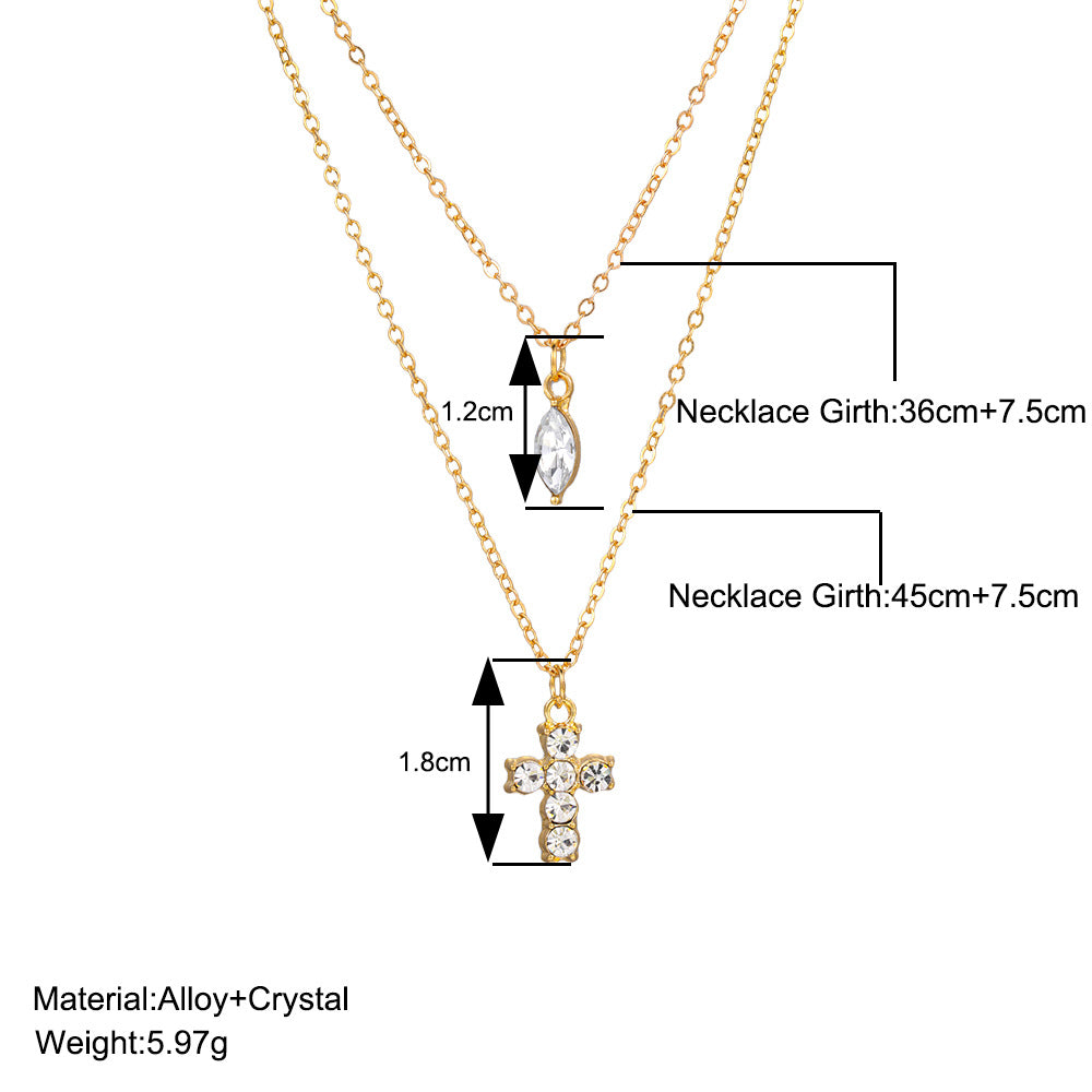 Electroplated Gold Cross Necklace For Women With Zircon Inlay And Simple Style Featuring Slider Chain In Alloy