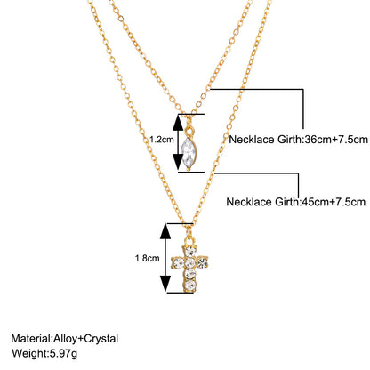 Electroplated Gold Cross Necklace For Women With Zircon Inlay And Simple Style Featuring Slider Chain In Alloy