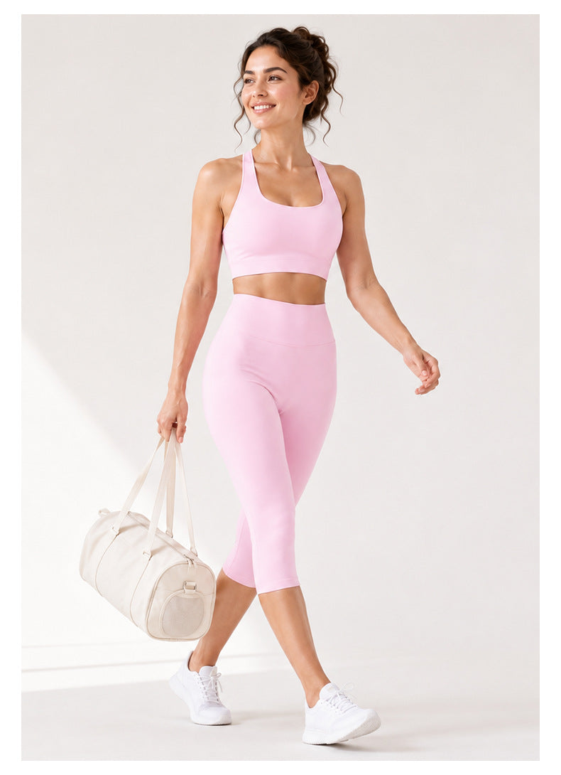 Sport Calf-Length Fitness Pants For Women In Nylon Fabric Featuring Backless Design, Perfect For Summer
