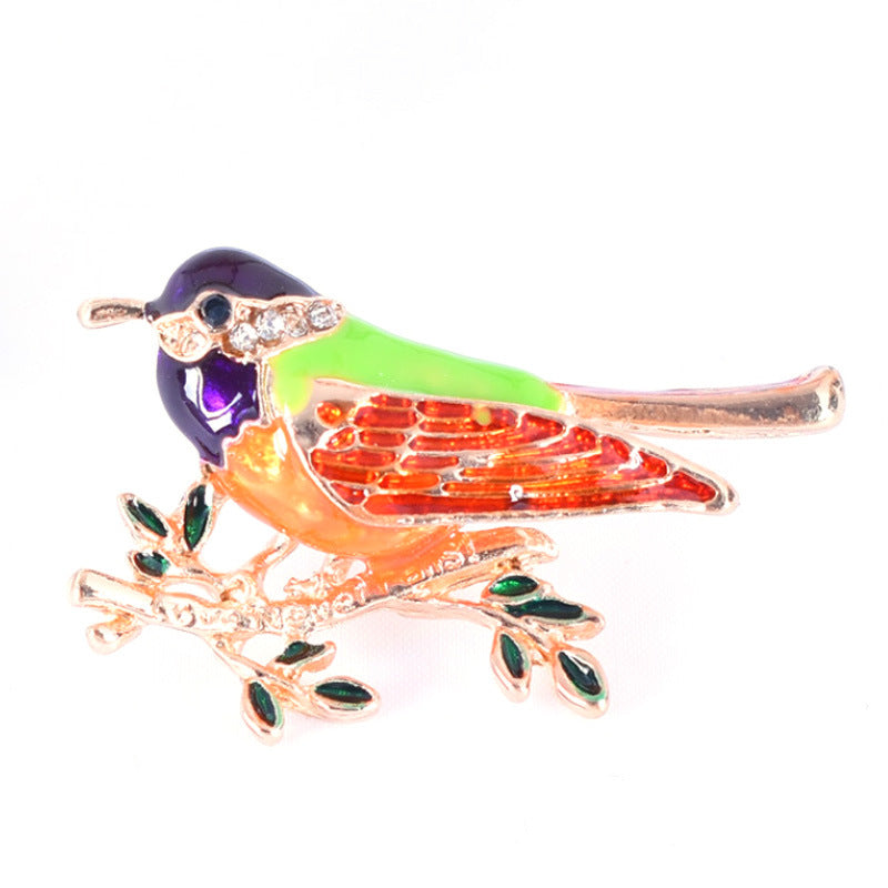 Bird Pin In Zinc Alloy With Rhinestones, Electroplated Finish, Available In Purple