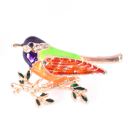 Bird Pin In Zinc Alloy With Rhinestones, Electroplated Finish, Available In Purple