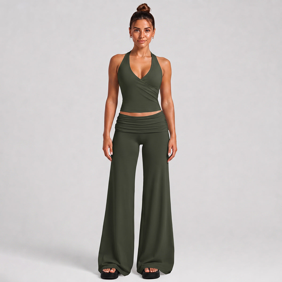 Solid Color Full Length Sport Pants For Fitness, Made With Nylon Fabric Featuring Criss Cross Design, Available In Stretchy Material