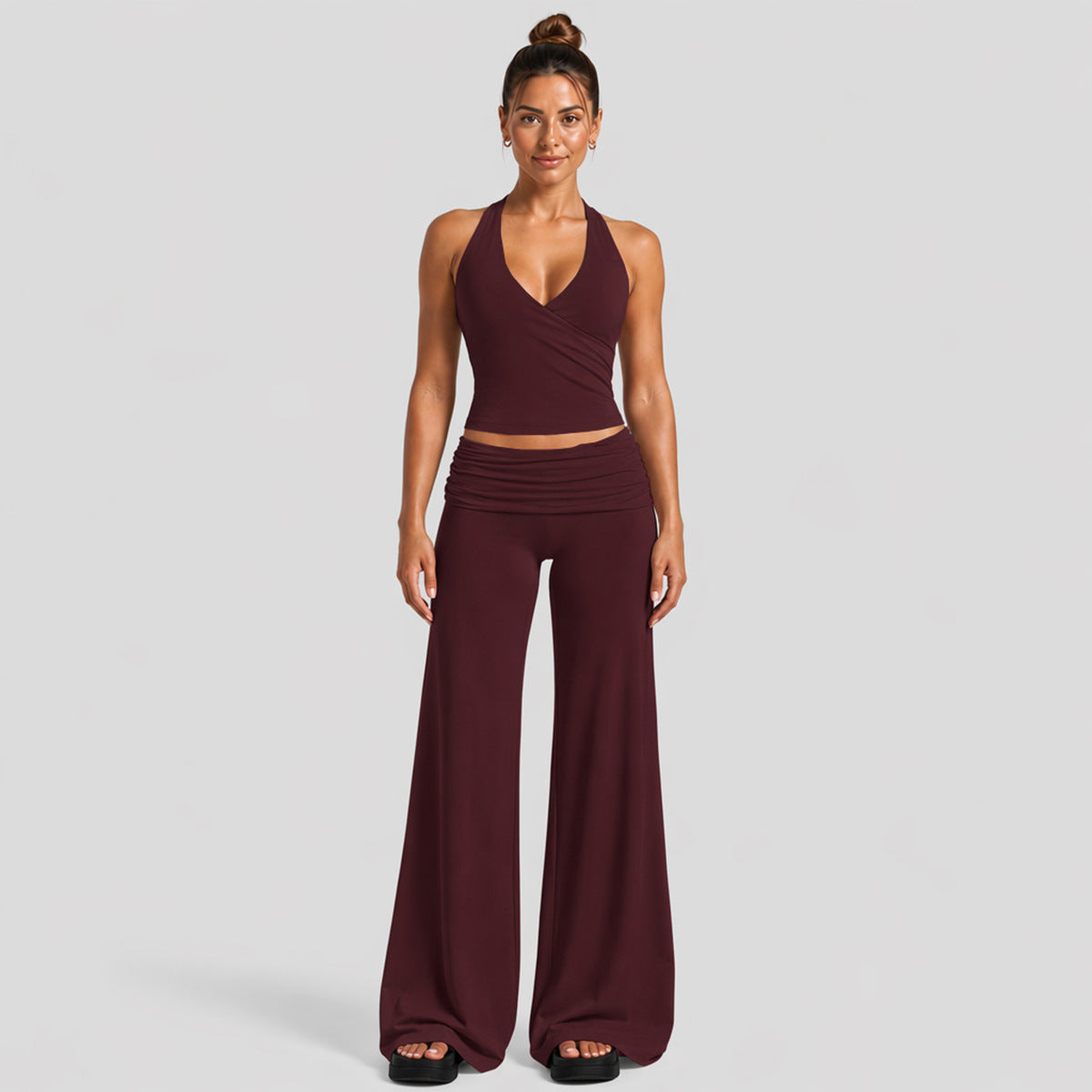 Solid Color Full Length Sport Pants For Fitness, Made With Nylon Fabric Featuring Criss Cross Design, Available In Stretchy Material
