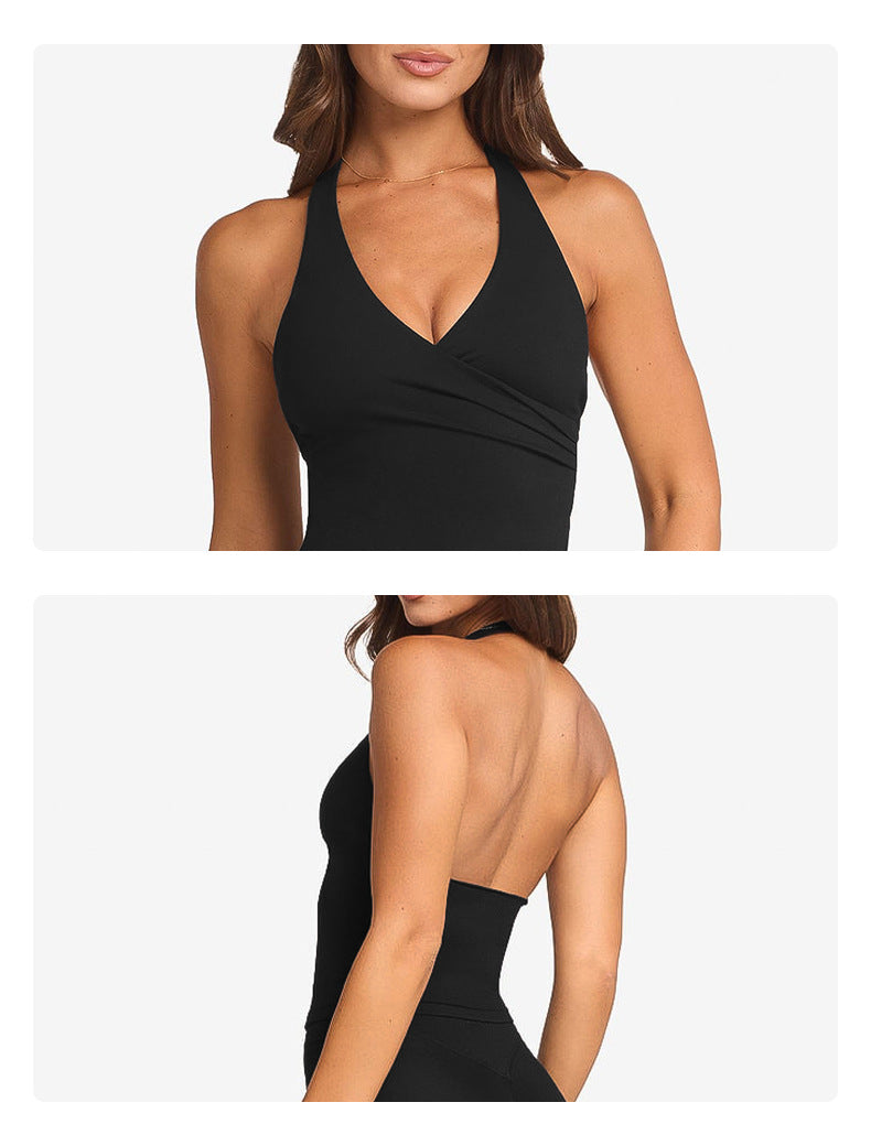 Sport Running Shorts For Women In Stretchy Nylon Fabric Featuring A Backless Design And Sleeveless Style