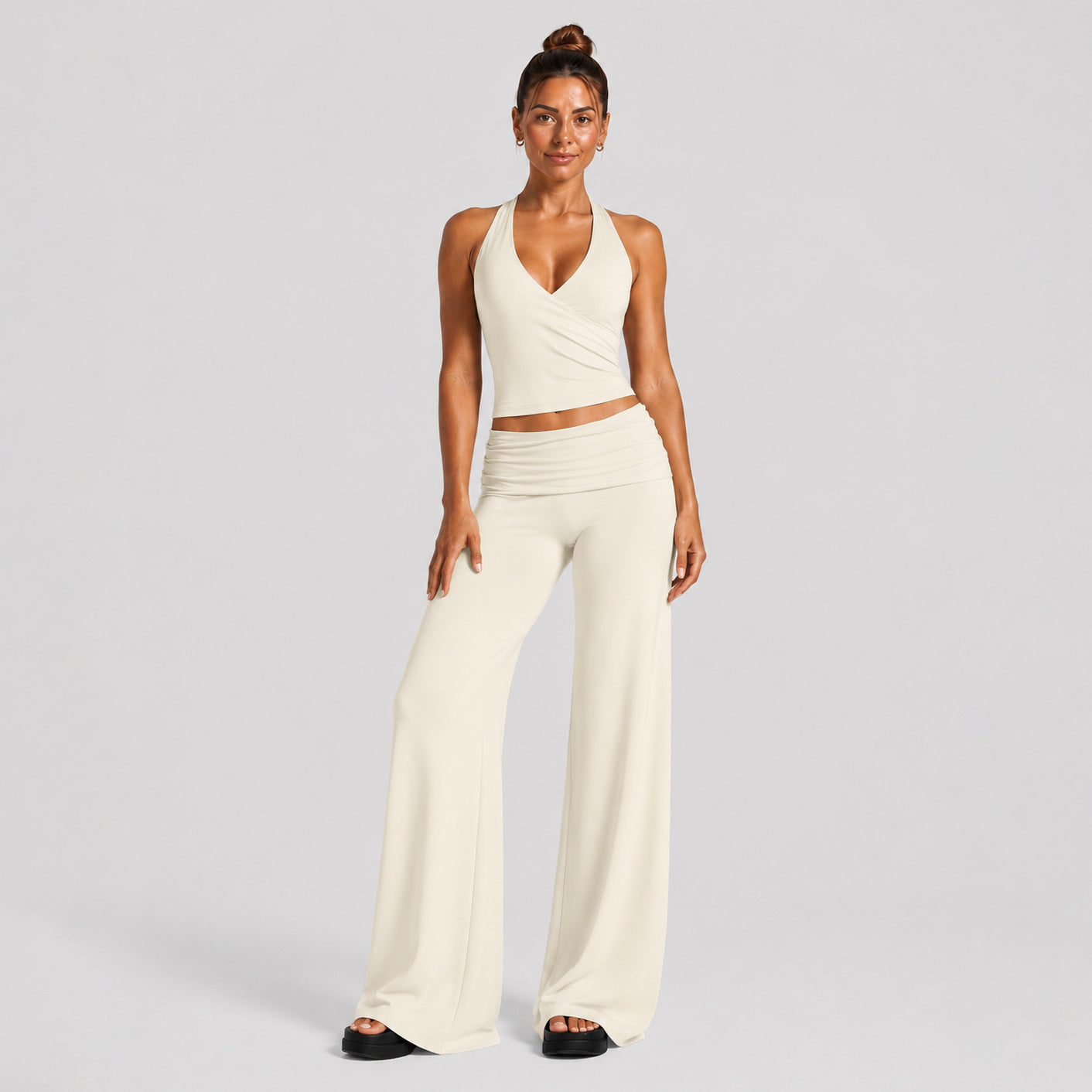 Solid Color Full Length Sport Pants For Fitness, Made With Nylon Fabric Featuring Criss Cross Design, Available In Stretchy Material