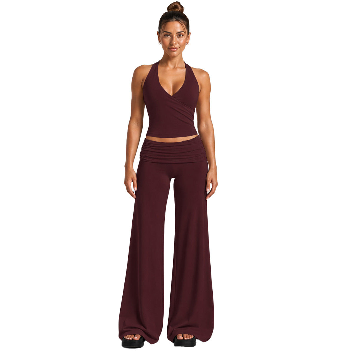 Solid Color Full Length Sport Pants For Fitness, Made With Nylon Fabric Featuring Criss Cross Design, Available In Stretchy Material